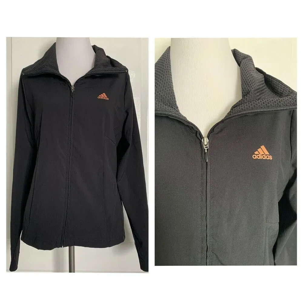 ADIDAS Rose Gold Logo Black Lightweight Jacket Spring Athleisure RARE Fashion M